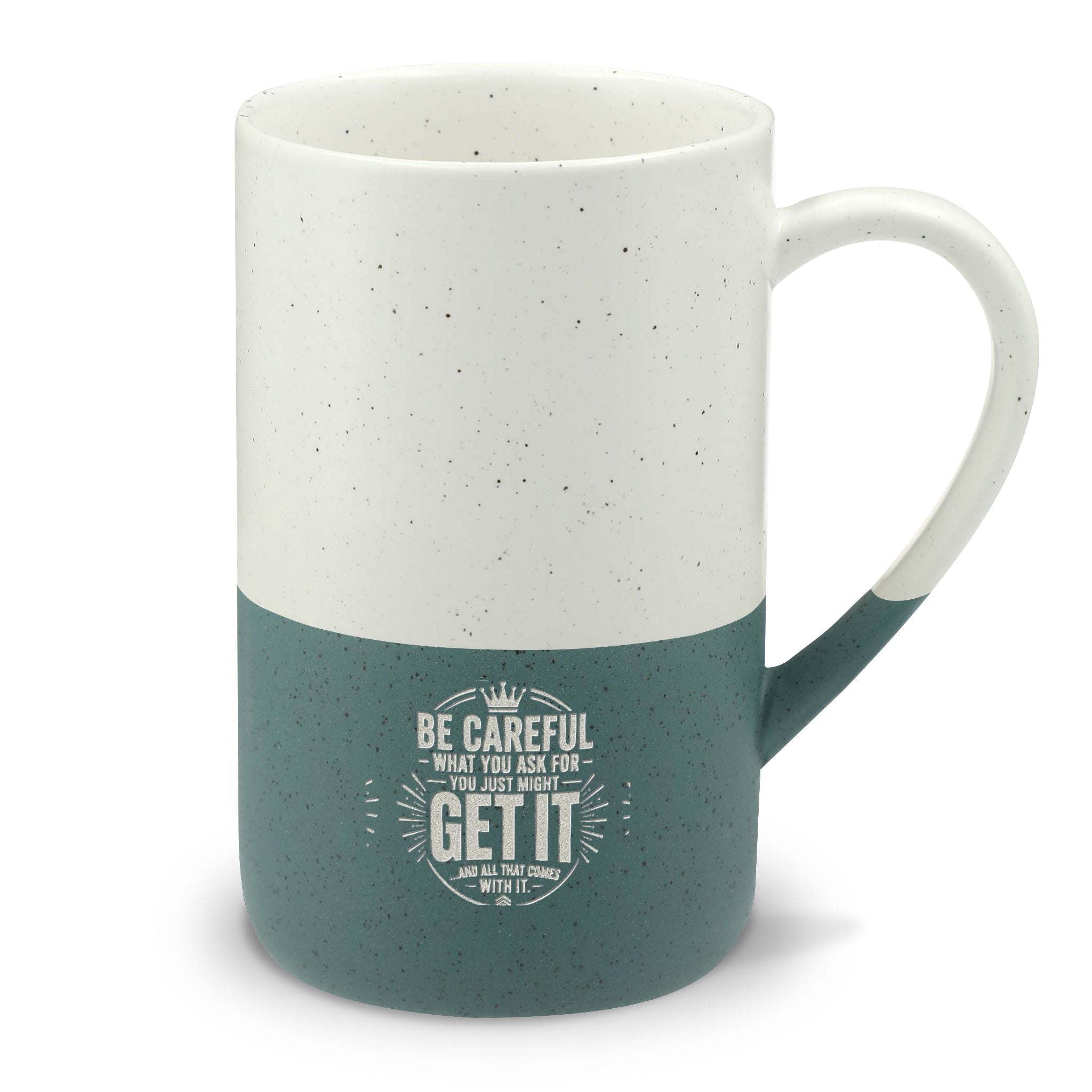 Speckled Ceramic 13oz Mug — Two-Tone Engraved "Be Careful" Vintage Logo