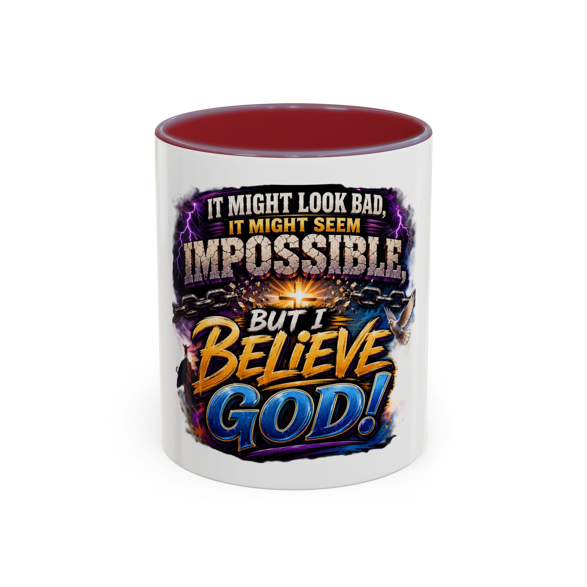 Believe God Coffee Mug — Inspirational Christian Faith Accent Mug (11/15oz)