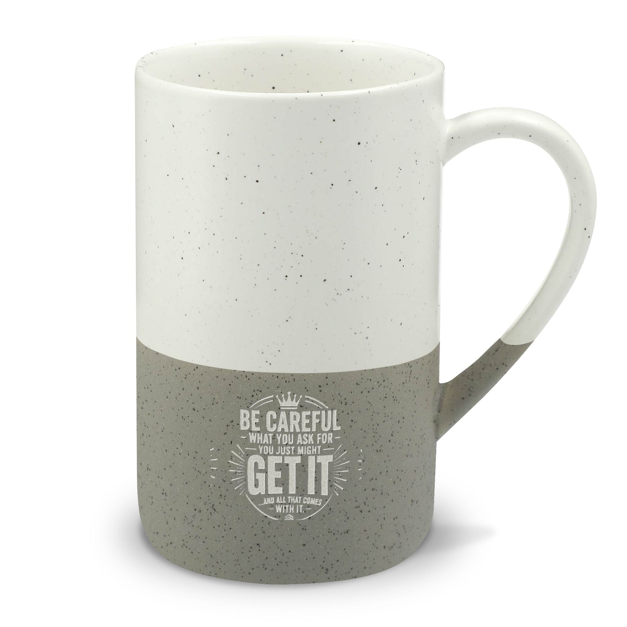 Speckled Ceramic 13oz Mug — Two-Tone Engraved "Be Careful" Vintage Logo
