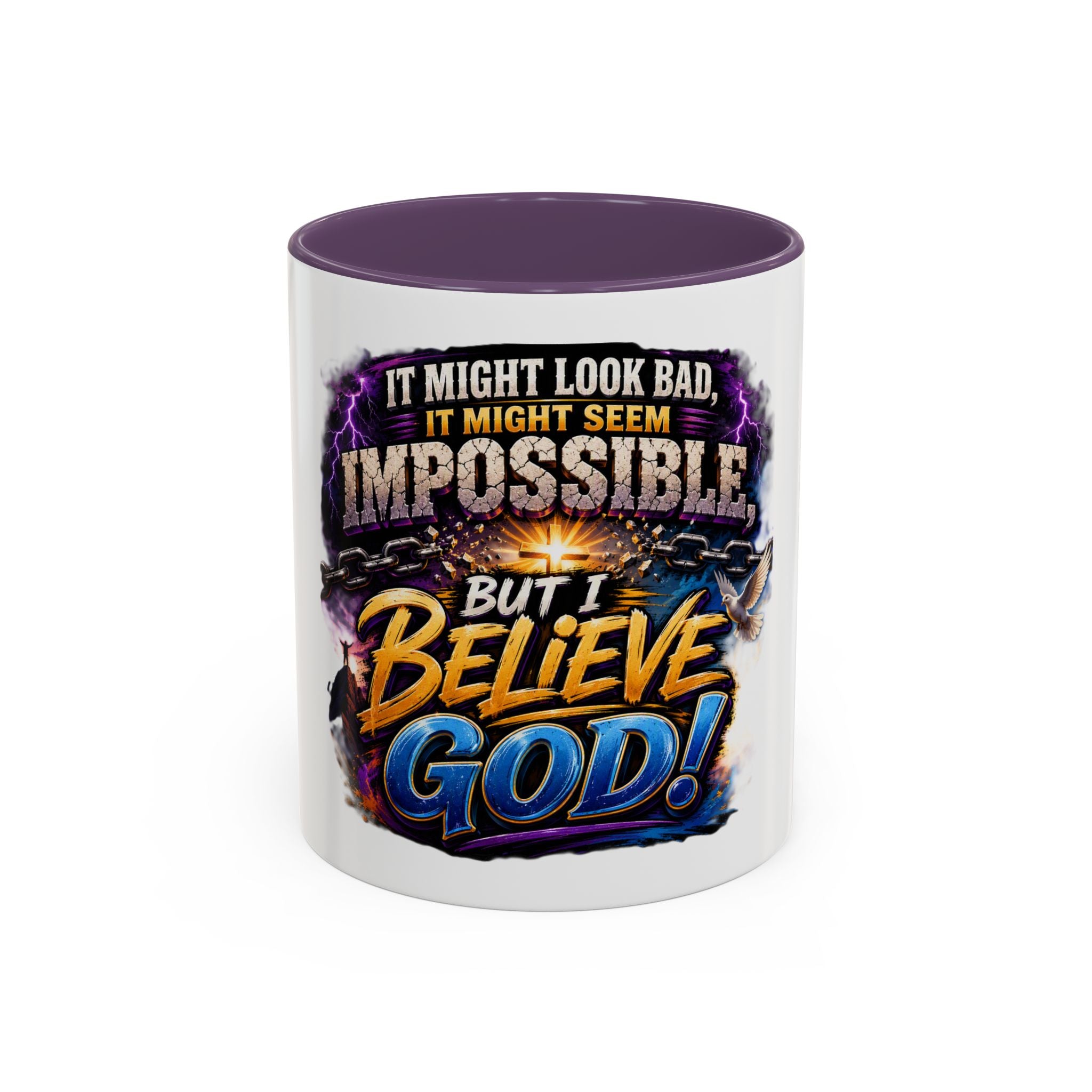 Believe God Coffee Mug — Inspirational Christian Faith Accent Mug (11/15oz)