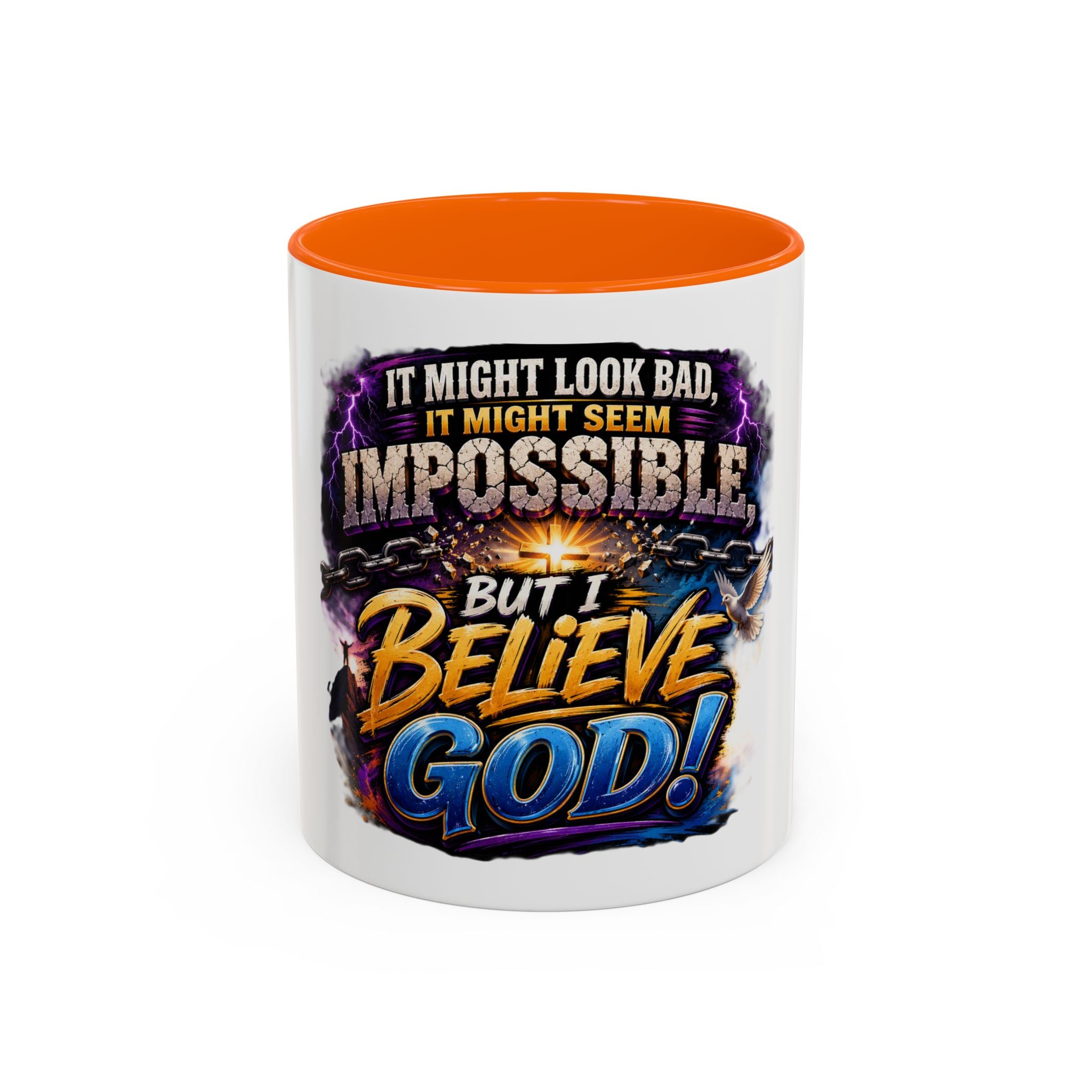 Believe God Coffee Mug — Inspirational Christian Faith Accent Mug (11/15oz)
